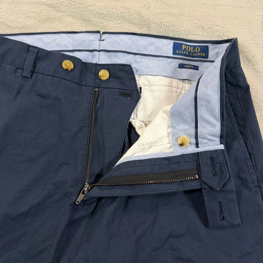 Polo Ralph Lauren Mens 32x34 Tall Slim Fit Chino Pants Navy Blue Stretch Casual